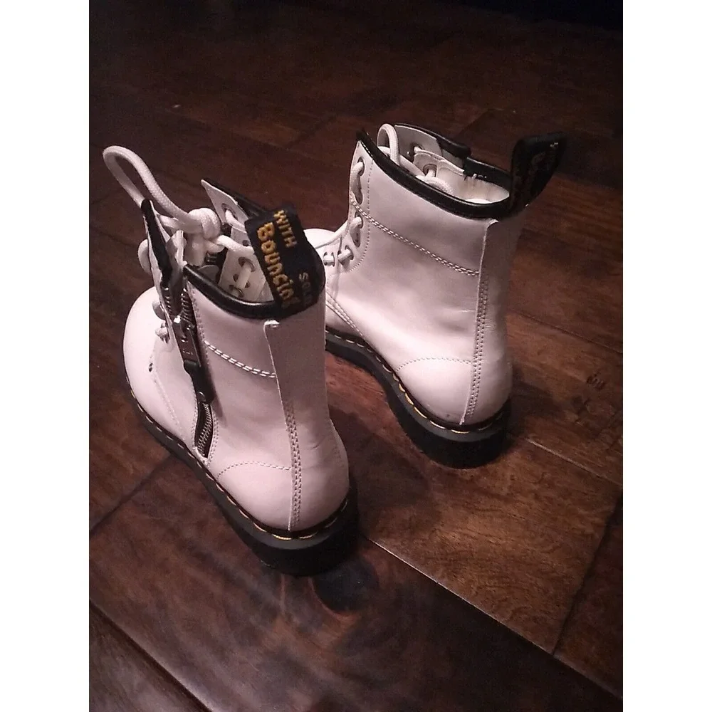 Dr. Martens Zip Front Leather Ankle Boots White Fashion Combat Boots‎
